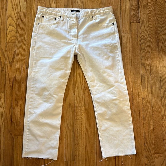 The Row Denim - The Row 10 mid rise straight leg white jean raw edge button fly excellent cond
